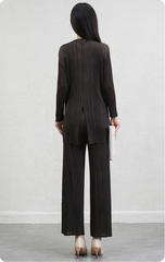 Luxury Plisse Striped Trousers Set