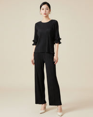 Elegant Pleated Ruffle Pants Set