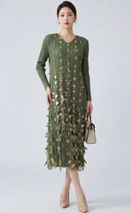 Plissé Metallic Floral Dress