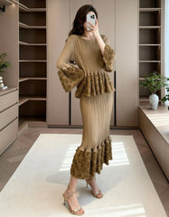 Luxury Peplum Plissé Skirt Set