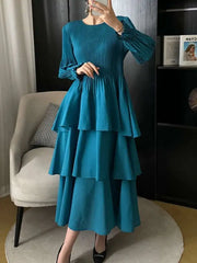 Pleated Lantern Sleeve Ruffle Dress