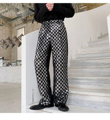 Men's Metallic Checkered Black Trousers