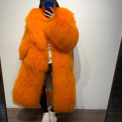 100% Real Curly Shearling Fur Long Coat