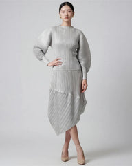 Pleated Asymmetric Skirt & Top Set