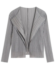 Lightweight Plisse Open-Front Cardigan