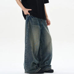 Men's Wide-Leg Raw Edge Denim Jeans