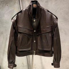 Women's Utilitarian Grained Leather Jacket