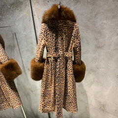 Women's Leopard Sheepskin Fox Fur Coat