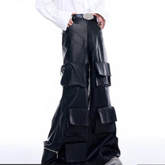 Men's Baggy Faux Leather Cargo Pants