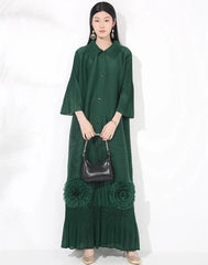 Plissé Flared Sleeve Maxi Dress