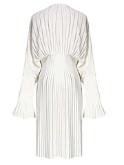 HEYFANCYSTYLE White Oversized Pleated V-Neck Dress