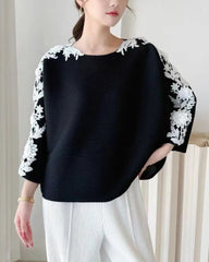 Elegant Floral Lace Plissé Top
