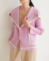 Pleated Shawl-Collar Cardigan