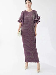 Luxury Pleats Ruffle Sleeves Maxi Dress