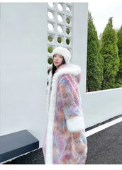 Women's Warm Luxury Pink Faux Fur Long Coat