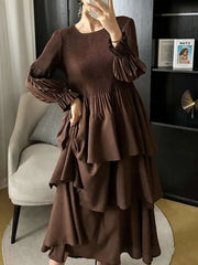Pleated Lantern Sleeve Ruffle Dress