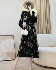 Plissé Floral Sleeve Dress