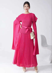 Elegant Formal Pleated Blouse & Skirt