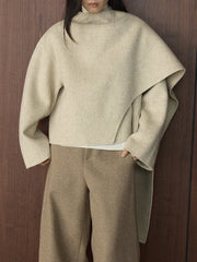 Wool-Blend Draped Cape Coat