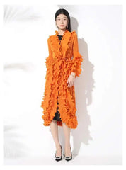 Truly Plissé Ruffle Long Coat