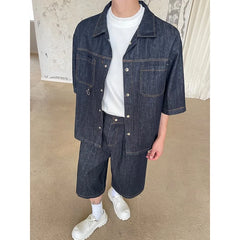 Men's High Society Denim Shirt and Long Shorts Set