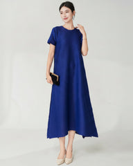 Asymmetric Short Sleeve Pleated Dress