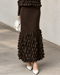 3D Bubble Plissé Midi Skirt
