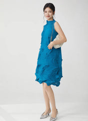 Plissé Sleeveless Above-Knee Dress