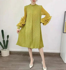Luxury Pleated Floral Ruffle Dress