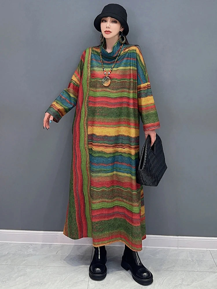 HEYFANCYSTYLE Vintage Striped Loose Dress