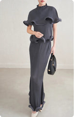 Sculptural Ruffle Plisse Skirt Set