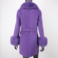 Cashmere Wool Coat with Fox Fur