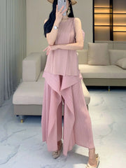 Pleated Plissé Tank Top & Pants Set