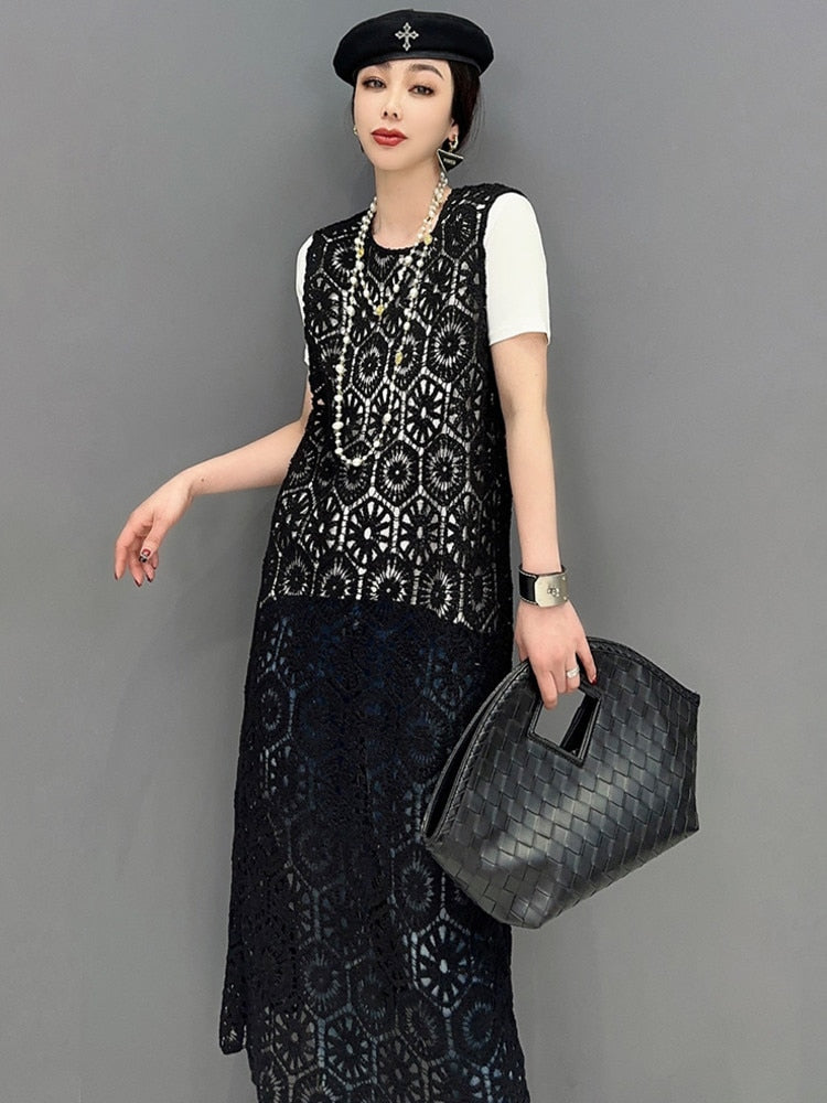 Handmade Elegant Midi Sleeveless Knit Dress