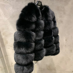 Ladies Fox Fur Crop Bomber Jacket