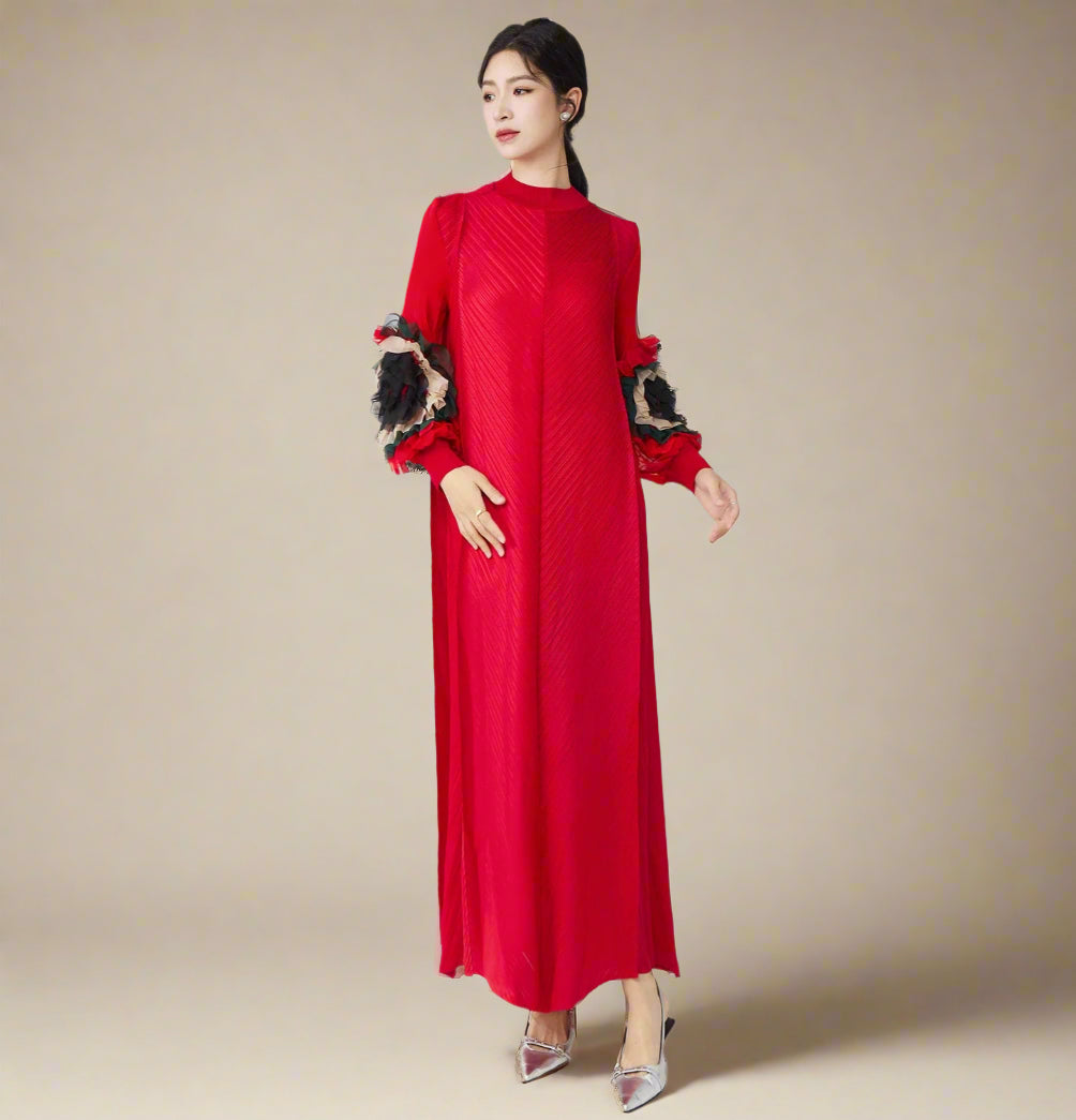 Truly Pleated Ruffle Sleeve Dress