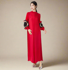 Truly Pleated Ruffle Sleeve Dress