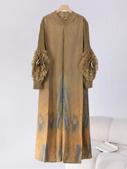 Plissé Maxi Lantern Sleeves Dress