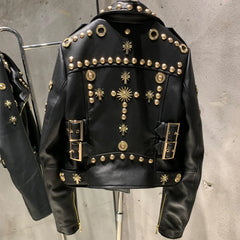 Luxury Studded Lambskin Leather Biker Jacket