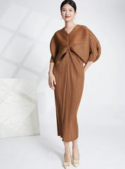 Luxury Pleated Batwing Sleeves Dress
