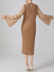 Luxury Pleated Bell Sleeve Dress