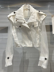 Women's Stylish White Sheer Mesh Cropped Jacket