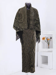 Couture Pleated Long Dress & Shawl Matching Set