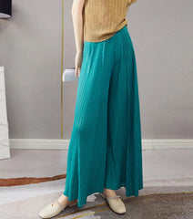 Lightweight Plissé Wide Leg Trousers