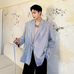 Blue Sequin Kimono Blazer for Men