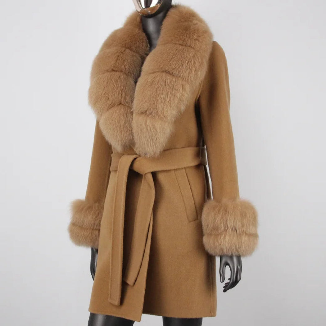 Petite Cashmere Wool Real Fur Jacket