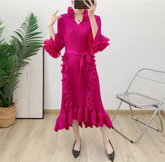 Pleated Ruffled Collar Dress