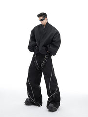 Men's High Streetwear Baggy Black Grommet Belt Pants