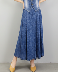 Luxury Denim Plissé Skirt Set