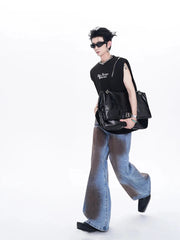 Men's Black Dyed Wide-Leg Streetwear Jeans